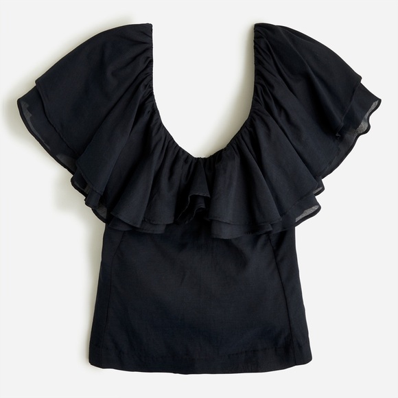 J. Crew Tops - J. Crew Black Double Ruffle Cotton Voile Shirt 18